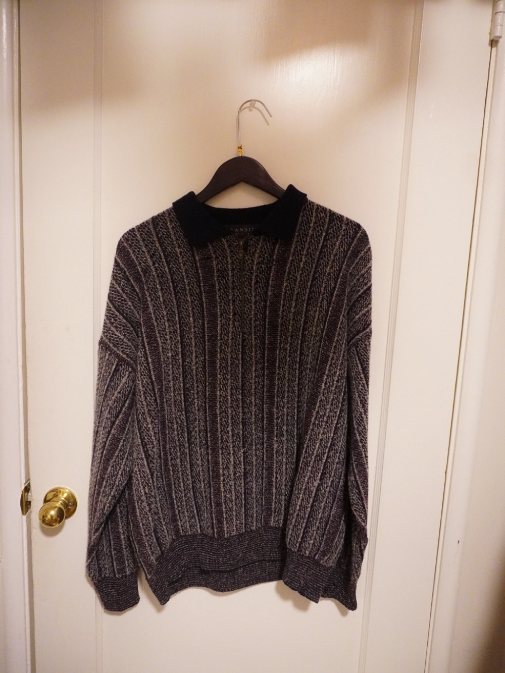 Men's Zip-Up Sweater - Black and Gray Striped
